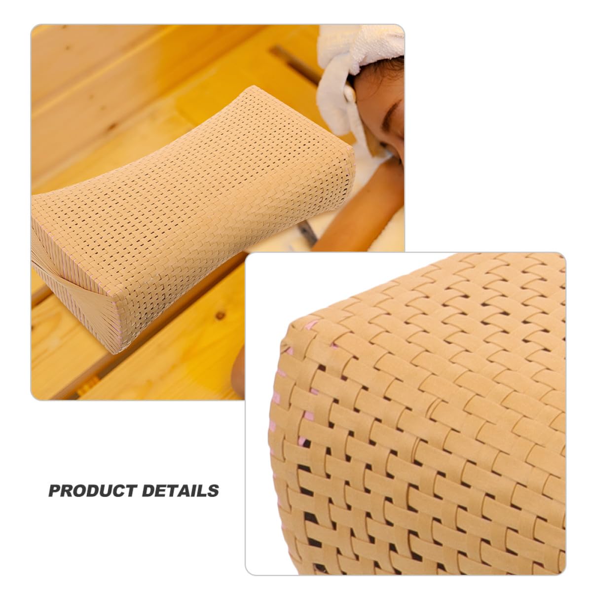 Lot de 2 Oreillers en Imitation Rotin Tressé, Grand Format Naturel, Coussins Respirants pour Sauna et Bain, Soutien Cervical Ergonomique, Oreillers Rafraîchissants pour Personnes