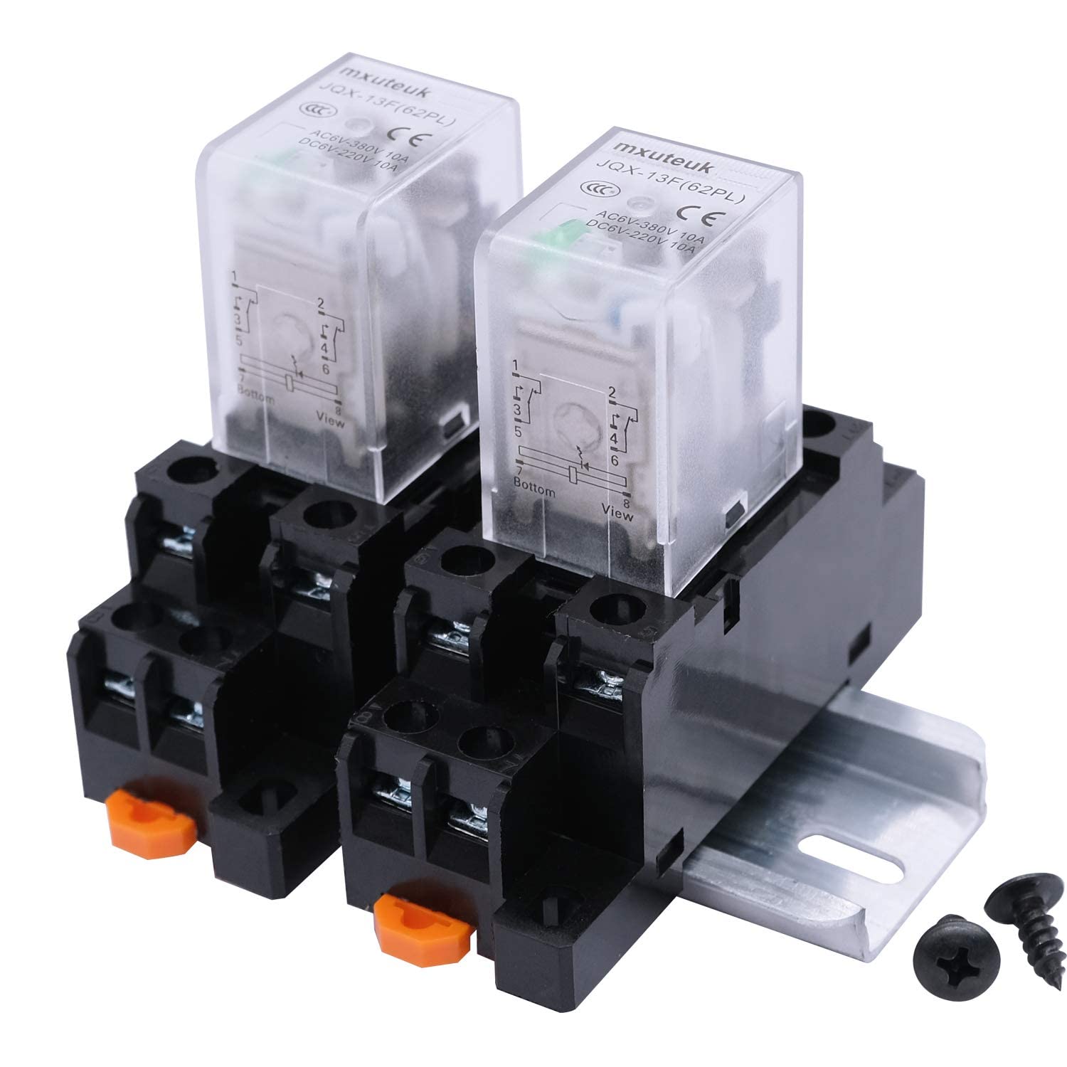 mxuteuk2pcs HH52P AC 220V LED indicator Electromagnetic Power Relay 8 Pin 5A Coil Relays DPDT With Socket Base,with DIN Slotted Aluminum Rail