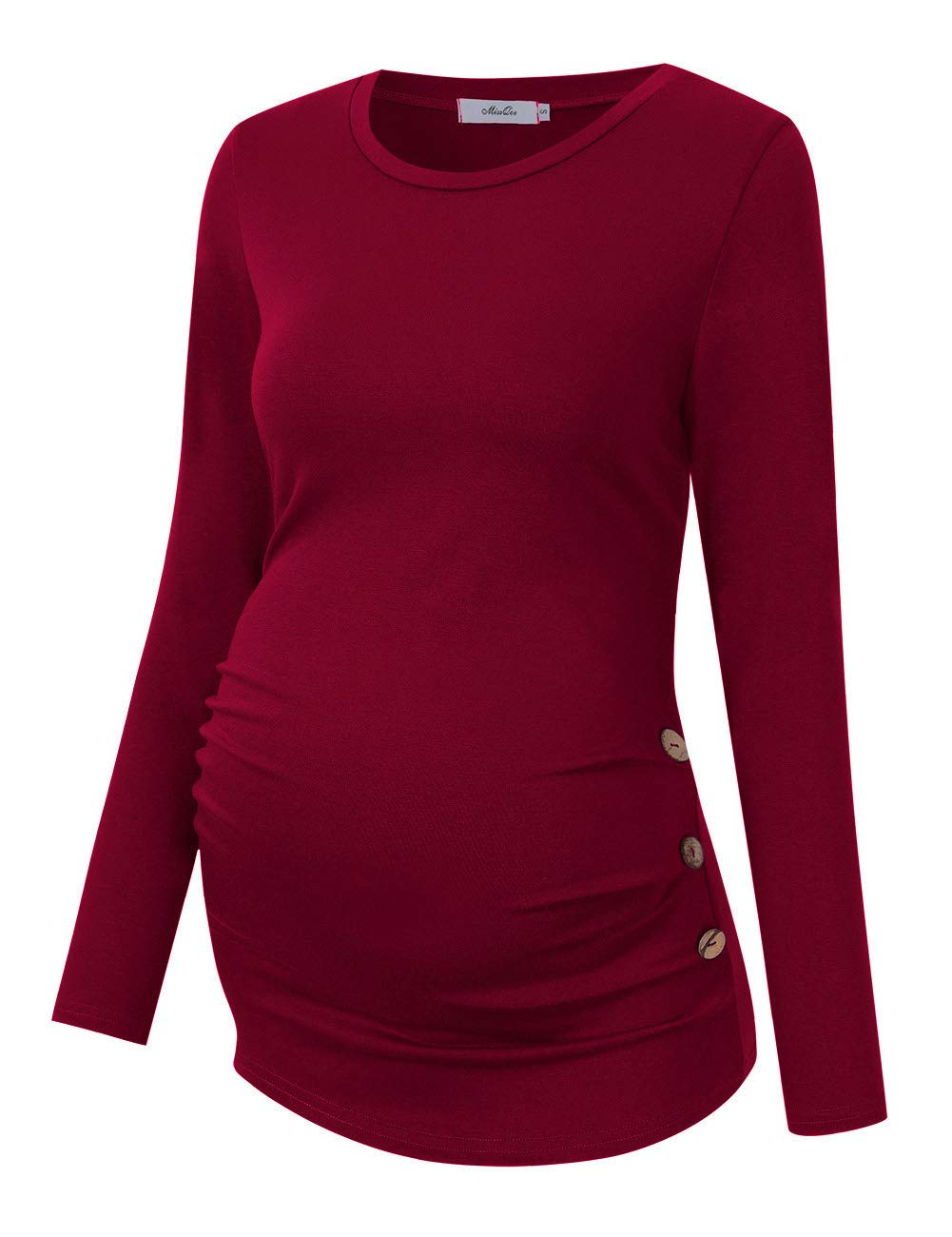 Maternity Tunic Tops Maternity Shirt Side Button and Ruched Maternity Tunic Tops Maternity Short Sleeve T-Shirts