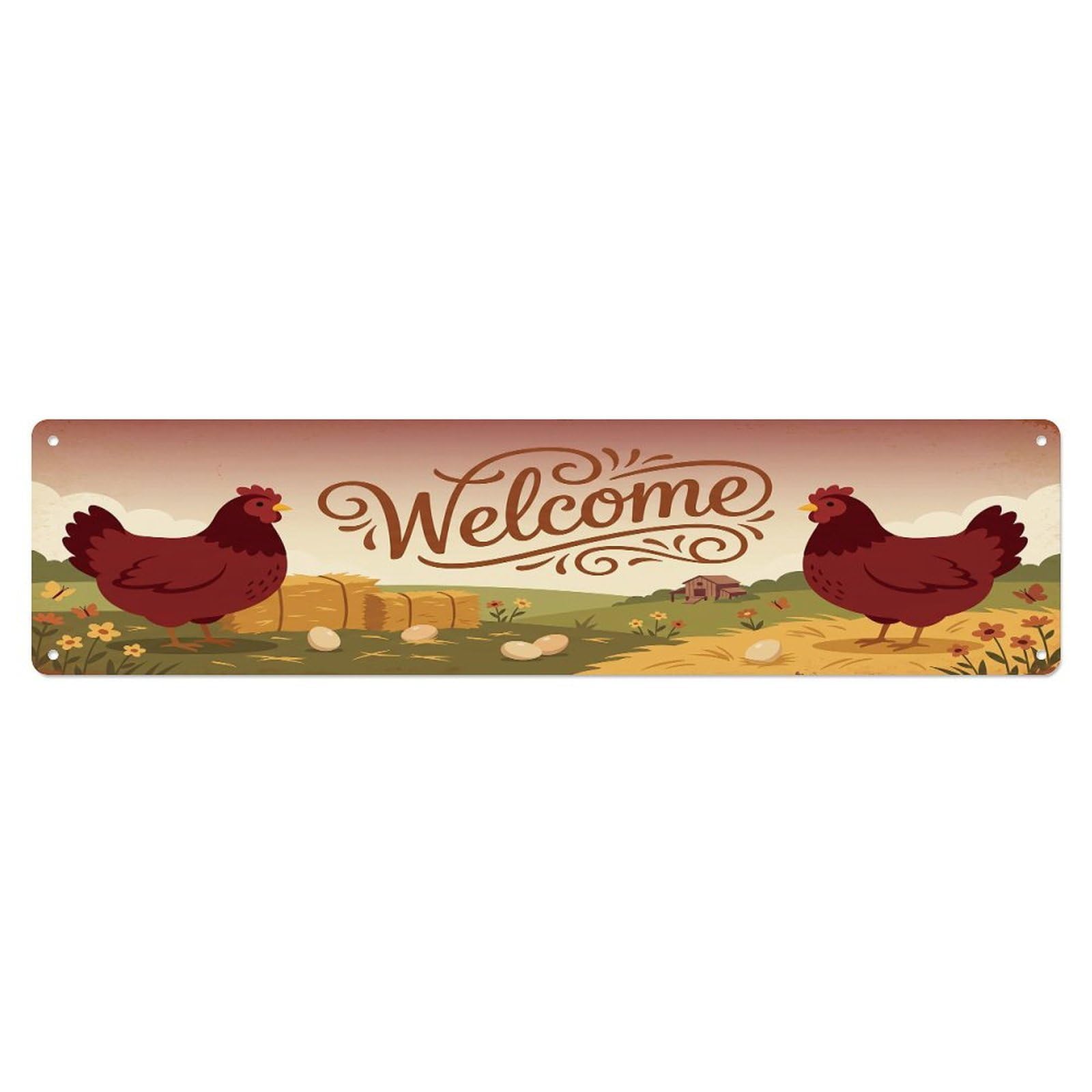 Cxhjca 4X16inch(10X40cm) Vintage Welcome Buckeye Chicken Metal Tin Sign