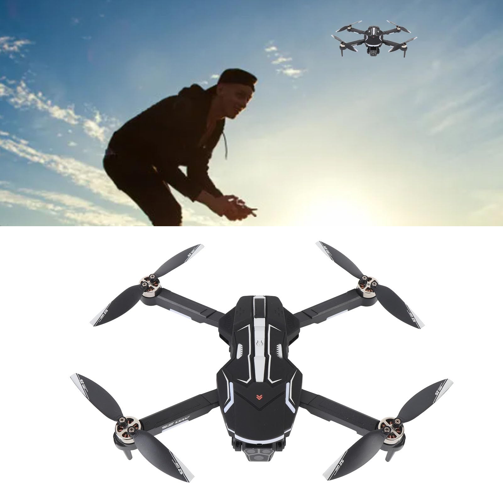 GPS Drone, Quadcopter RC sin Escobillas con una Cámara Dual de 8k HD, Evitación de Obstáculos Inteligentes, Control Remoto de Pantalla, Aterrizaje de Despegue Clave, Filtros de