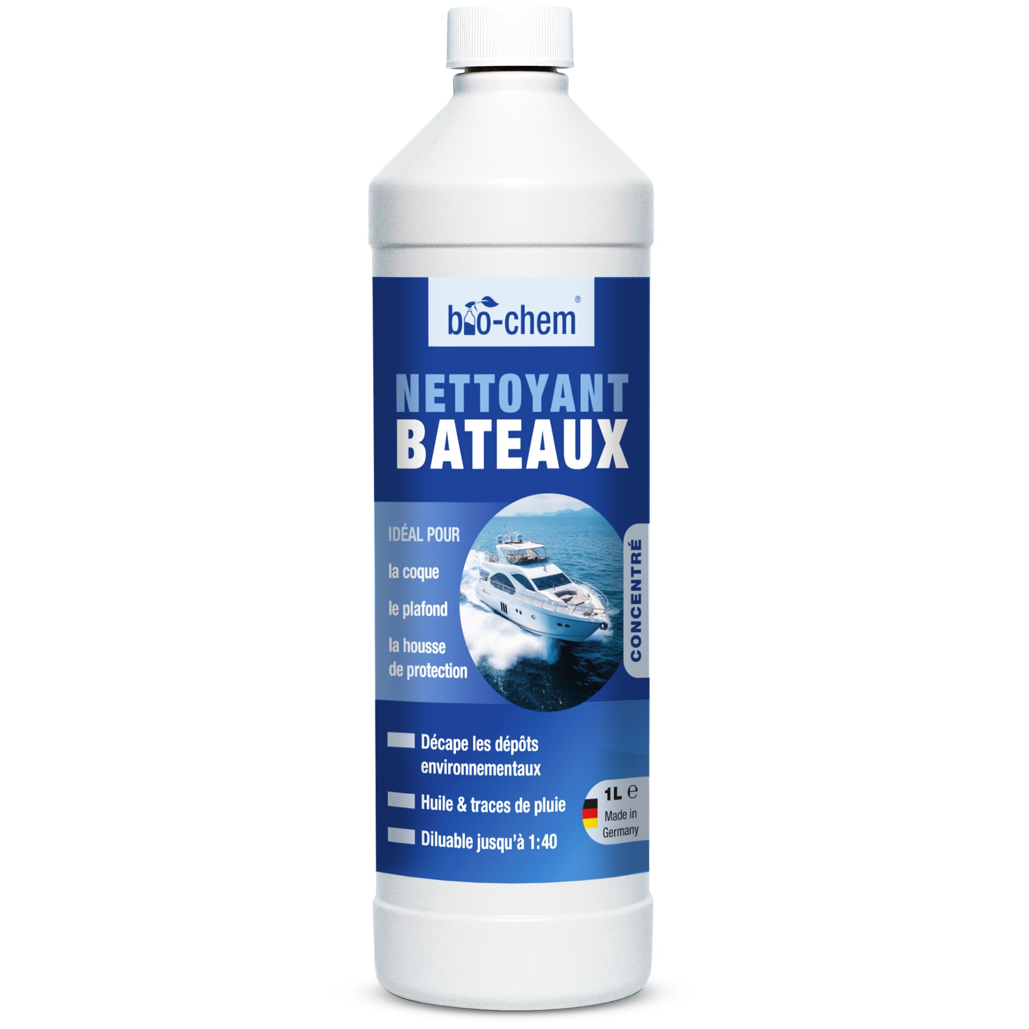 Bio-Chem - Produit de Nettoyage pour Bateau 1L - Entretien de Coques de Bateaux, Navire, Yacht, Kayak - Solution nettoyante pour Bateau pneumatique