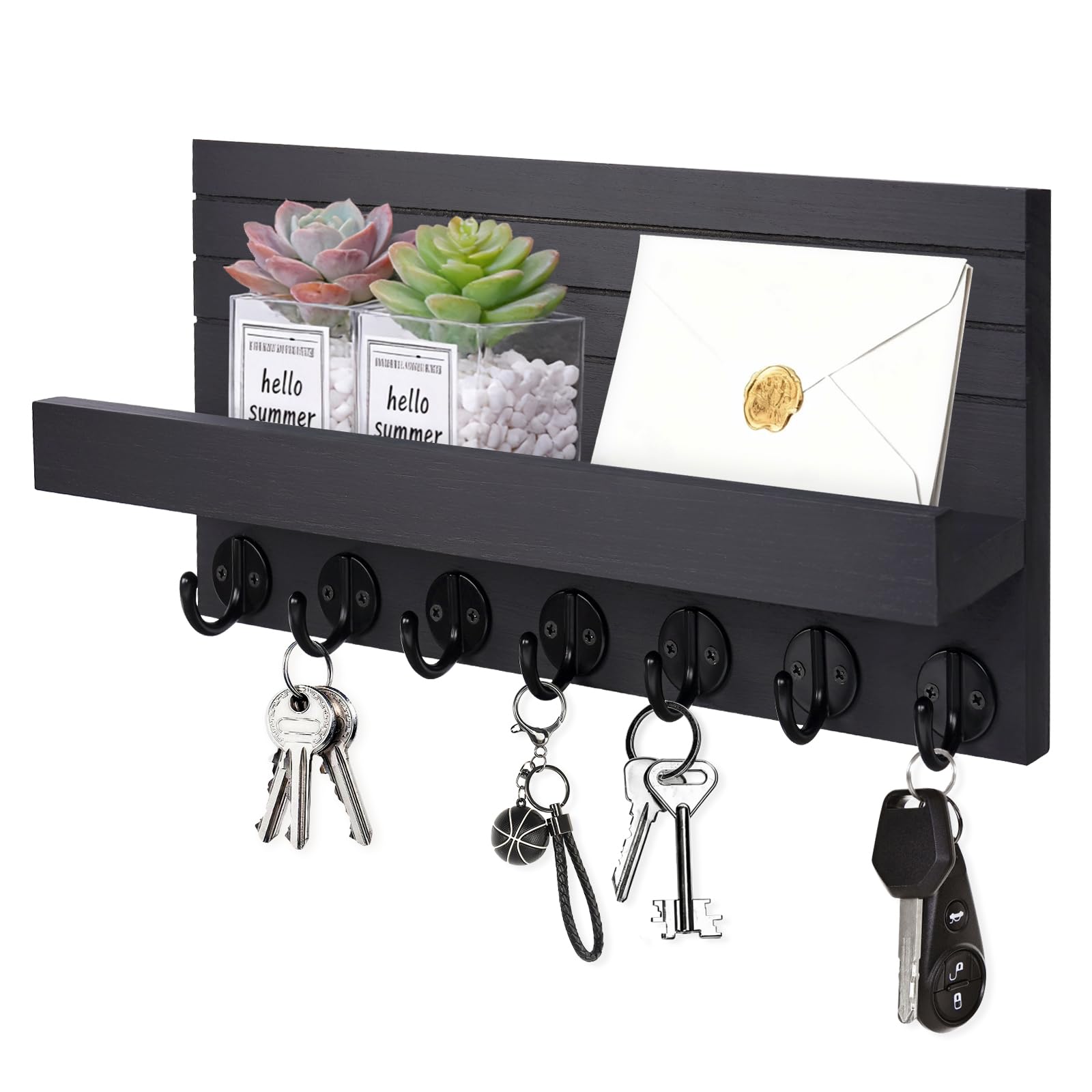 Colgador Llaves, Cuelga Llaves Pared con 7 Ganchos Colgador Llaves Pared para Llaves, Cartas, Periódicos Cuelga Llaves para Salón, Pasillo, Oficina (Negro)