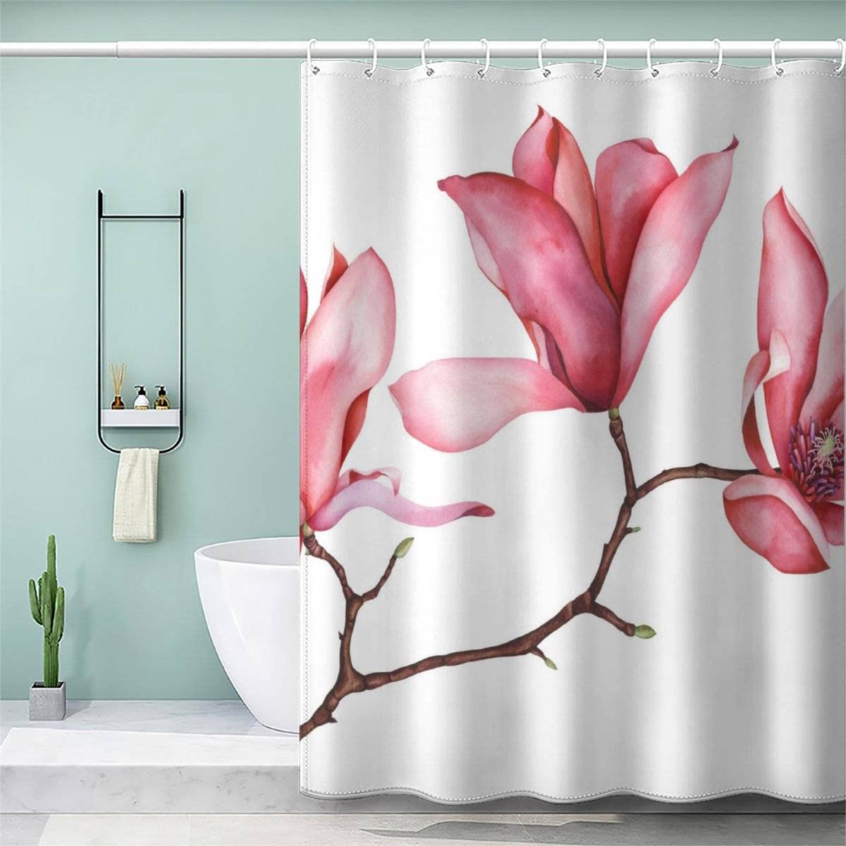 AOLIGL Shower Curtain 180x180cm Waterproof Shower Curtain Orchid Branch Bath Curtains for Shower Wet Room Unique Printed Hand Painted Watercolor Shower Curtain Rust Proof Eyelets