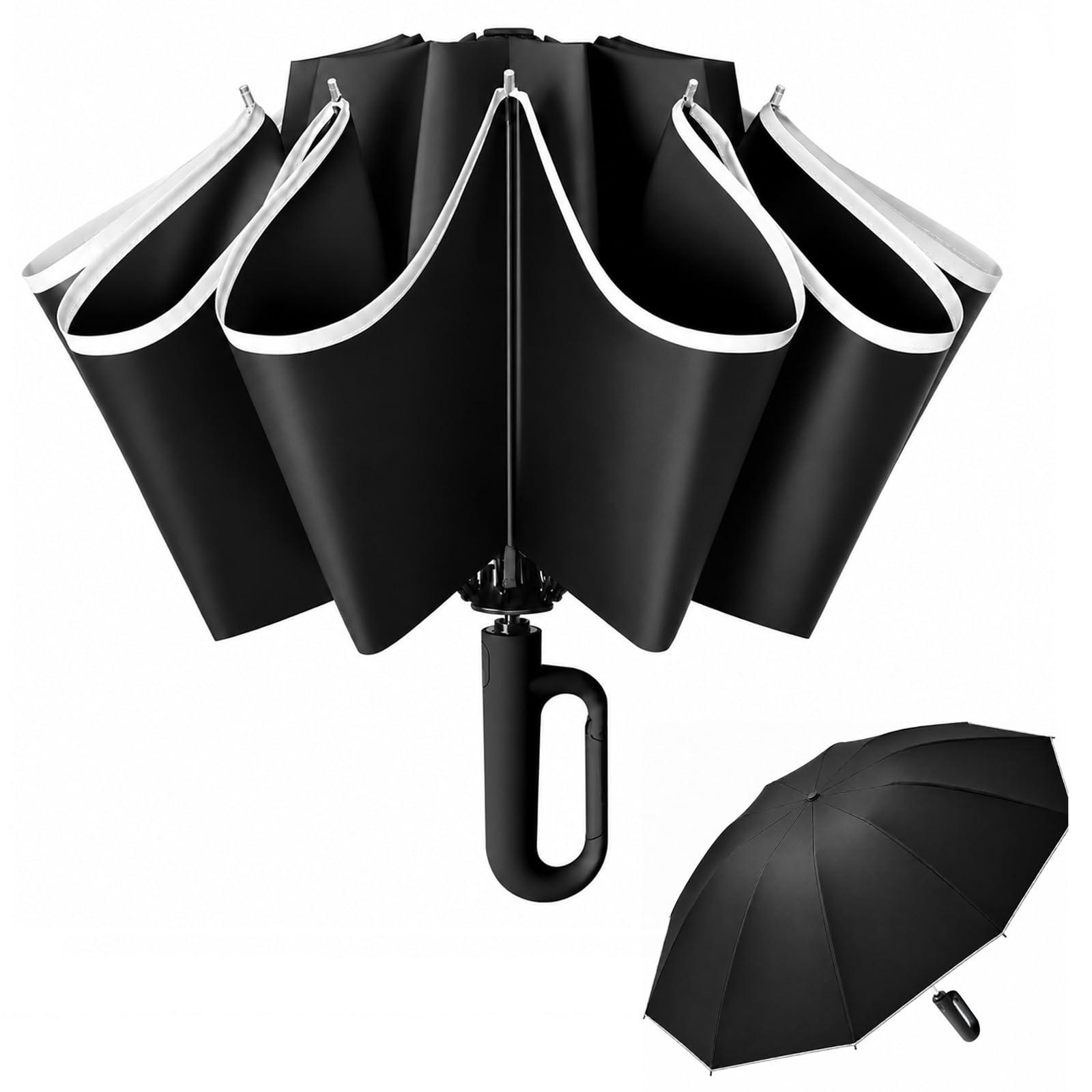 Starmguard Reverse Umbrella, Paraguas Plegable Invertido Automático, Resistente al Viento, Banda Reflectante