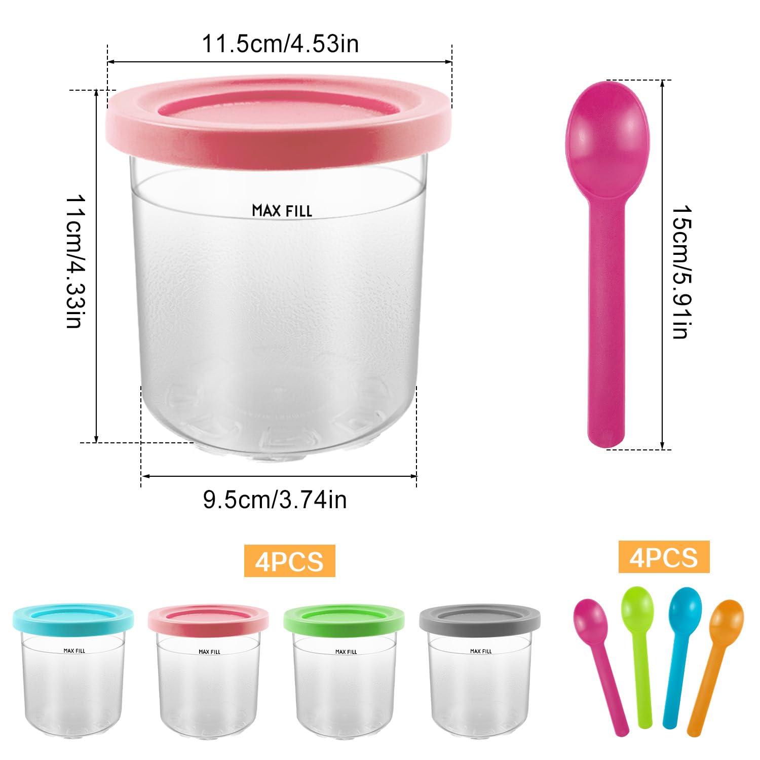 4 Pezzi Contenitore per Gelato per Ninja Creami, 16 OZ Contenitori per Gelato per NC301 NC300 NC299AMZ, Vaschette per Gelato Fatto in Casa con Coperchio, Accessori per Ninja Ice Creami Maker