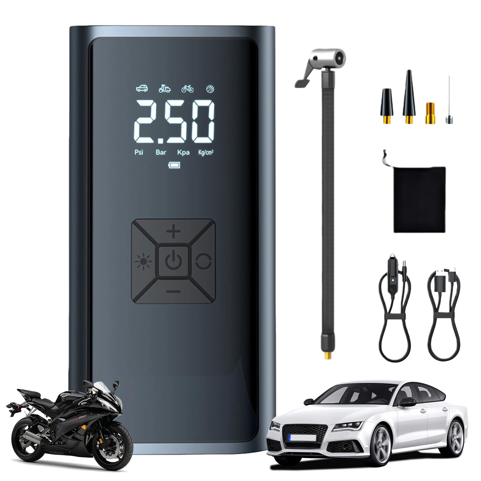Compresores de aire portátiles Inflador de neumáticos, bomba de aire de 150 PSI con manómetro Digital, bomba de neumáticos para coche, motocicleta, bicicleta, pelotas y más Inflador Ruedas Coche