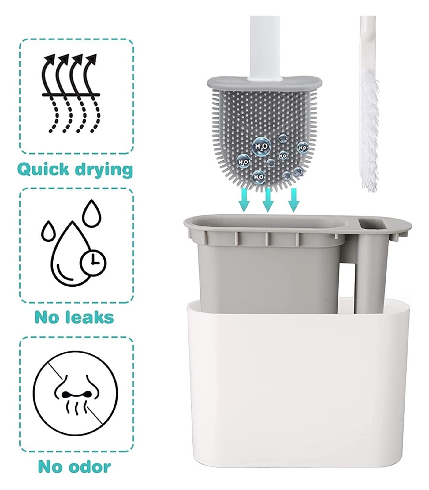 Set di spazzole da parete in silicone con setole morbide, strumento di pulizia per igiene e porta scopino (blu scuro) ideale per bagno nization