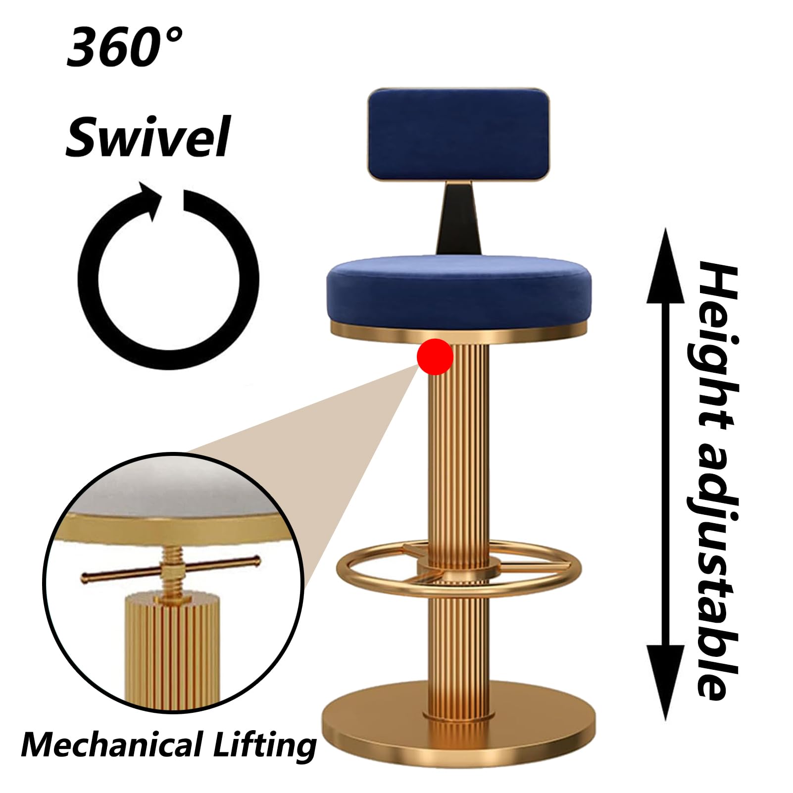 LUUYYI Set di 2 sgabelli alti da bar, girevoli a 360°, altezza regolabile, schienale basso, base in metallo, ideali per sedie da bar per la colazione a isola (grigio 45)