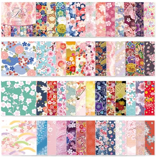Origami Paper Kit 50 Sheets 70GSM 6 Inch Square Double Sided Color 50 Vivid Japanese Washi Chiyo Colors for Hand Crafts Origami Paper Arts Creativity.Japanese Sakuras