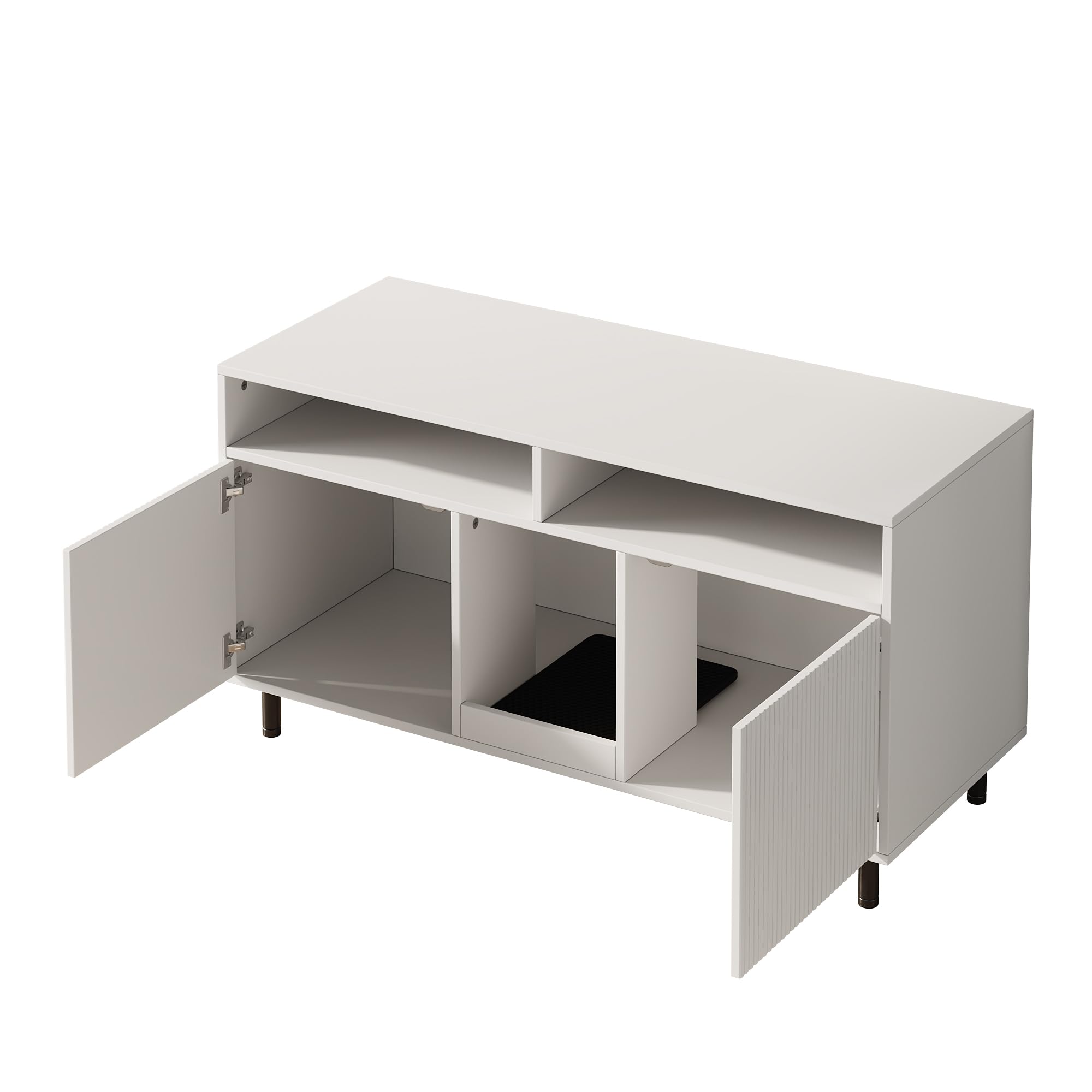 Katzentoiletten-Schrank mit Sandauffangmatte & Ablage, Platzsparendes Haustier-Sideboard zur Katzentoilette, Katzenklo verstecken, Praktisches Katzenzubehör, 120x50x66cm Weiß