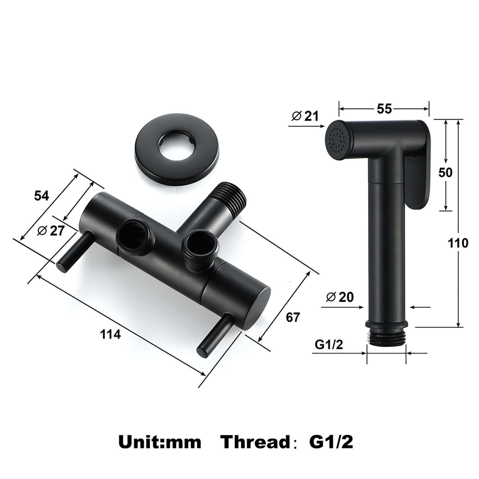 FFOCCO Pulvérisateur de Bidet à Main for Toilettes, pulvérisateur de Couches en Tissu Portable Noir en Laiton avec Tuyau de Douche et Support for hygiène personnelle