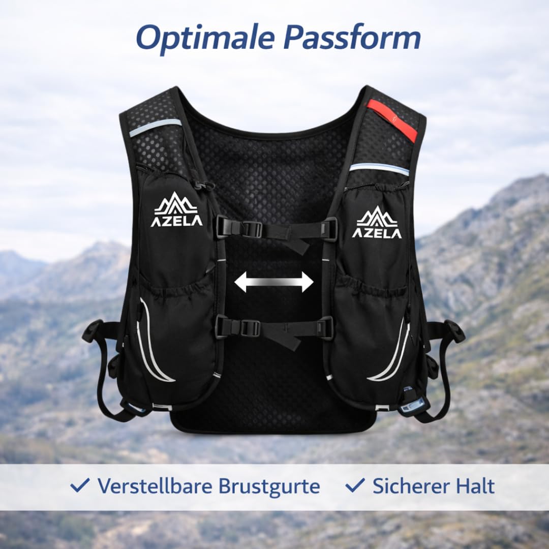 Laufweste Damen & Herren mit 500ml Trinkflasche – Ultraleichte & atmungsaktive Trinkweste mit Handyfach – Running Vest / Trinkrucksack für Joggen, Trailrunning & Marathon