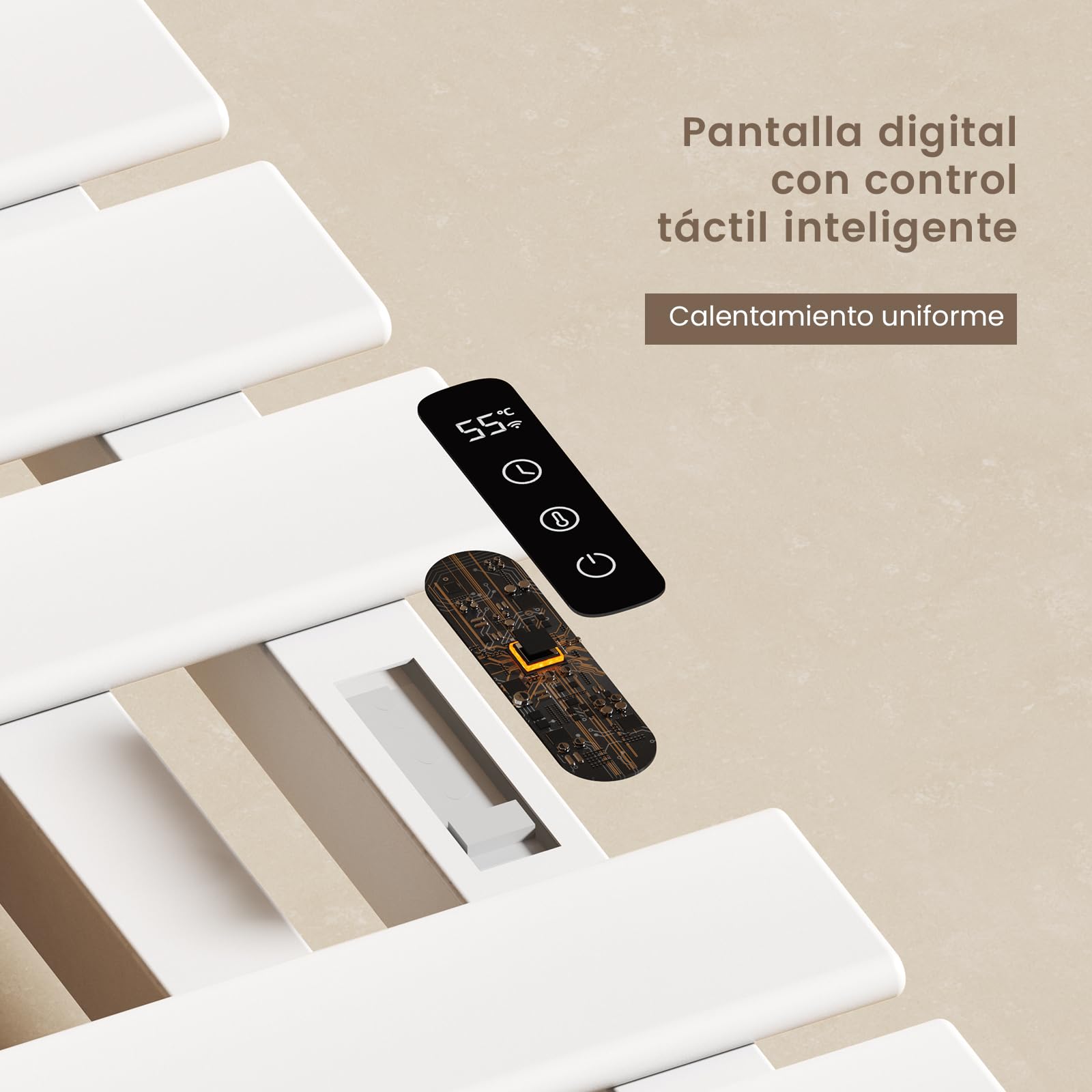 EMKE Secador de Toallas Eléctrico de 100x50cm, WiFi,Blanco,Montaje Derecho | Portatoallas Calefactado de Bajo Consumo, Control Inteligente de Temperatura, 320 W, Pantalla Táctil