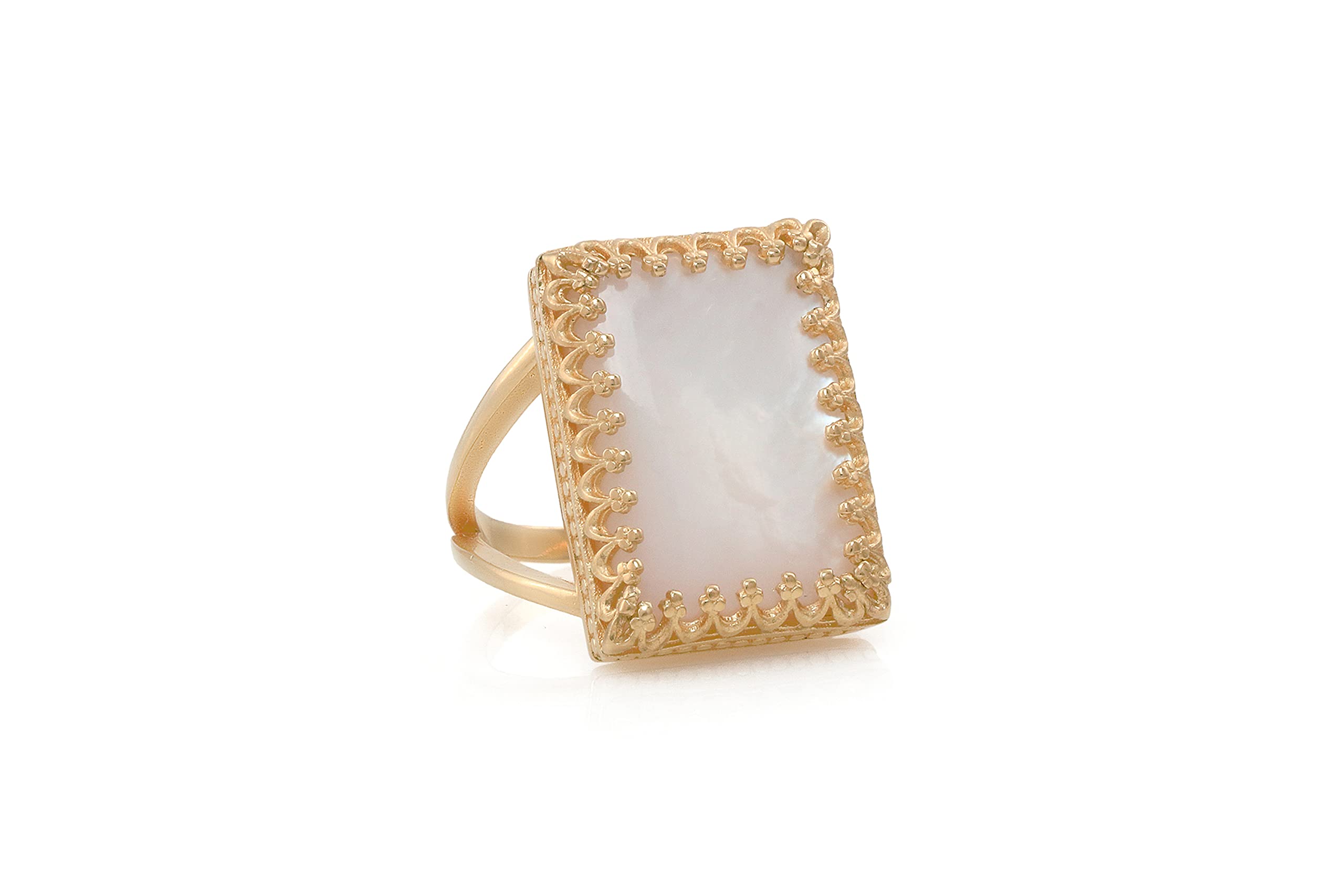 Notable Anillo de Nácar en Oro - Anillos Rectangulares Grandes para Mujer - Joyería de Moda, Regalo Anillos hechos a mano para Boda, Cumpleaños, Aniversario, Navidad - Personalizable con Grabado