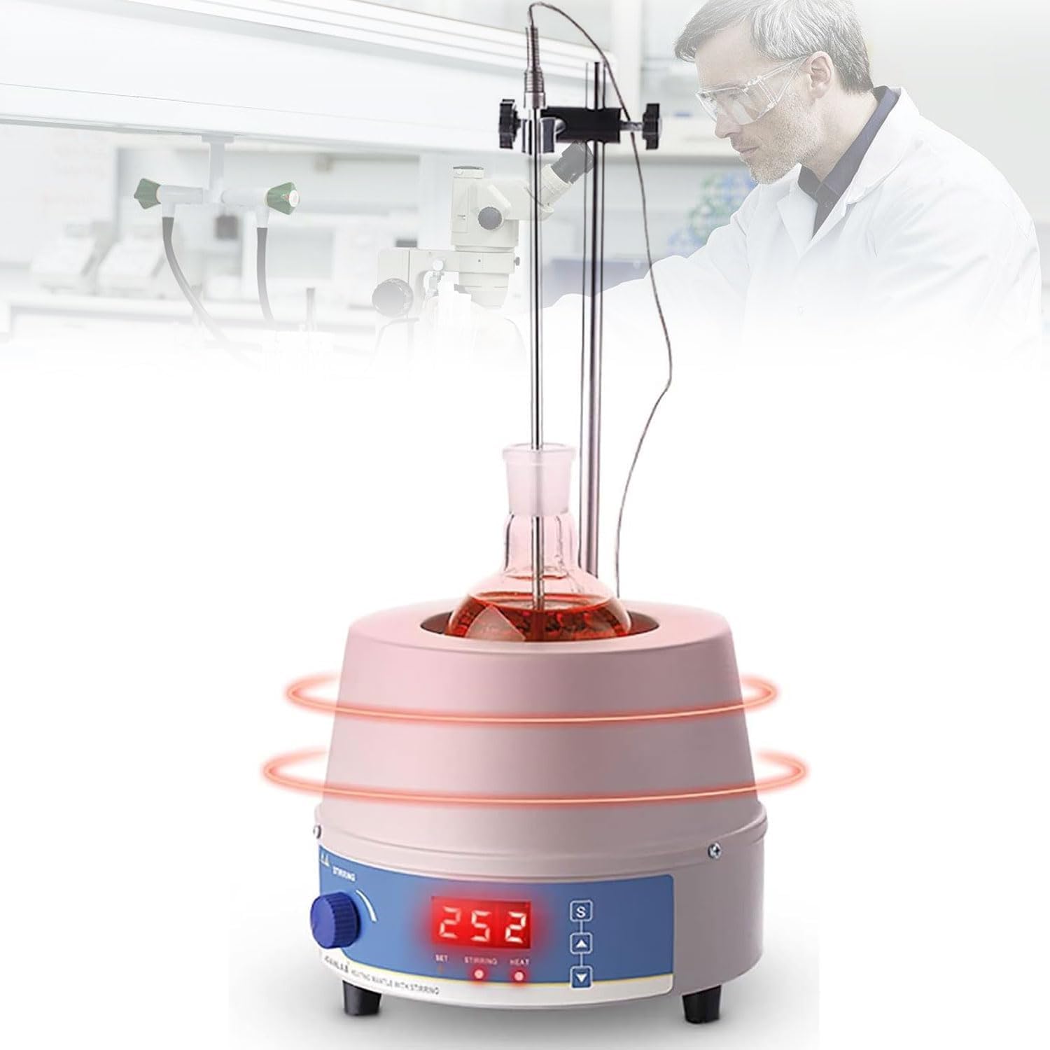 Electric Laboratory Heating Mantle, 2000ml Digital Display Constant Temperature Electric Heating Mantle with Magnetic Stirrer, 100-2400W, Room Temperature-380℃