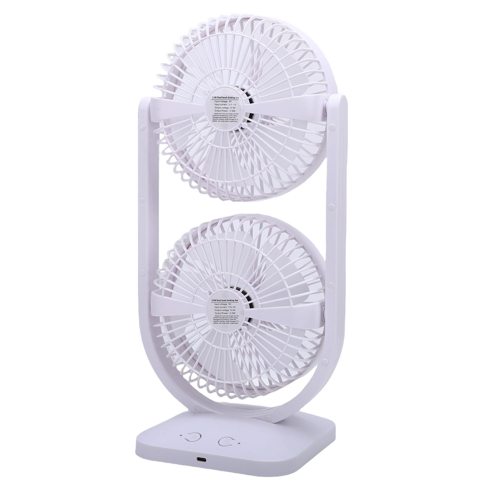 Ventilatore da Tavolo Doppia Testa, Ricaricabile USB 3 Velocità Elettrico
