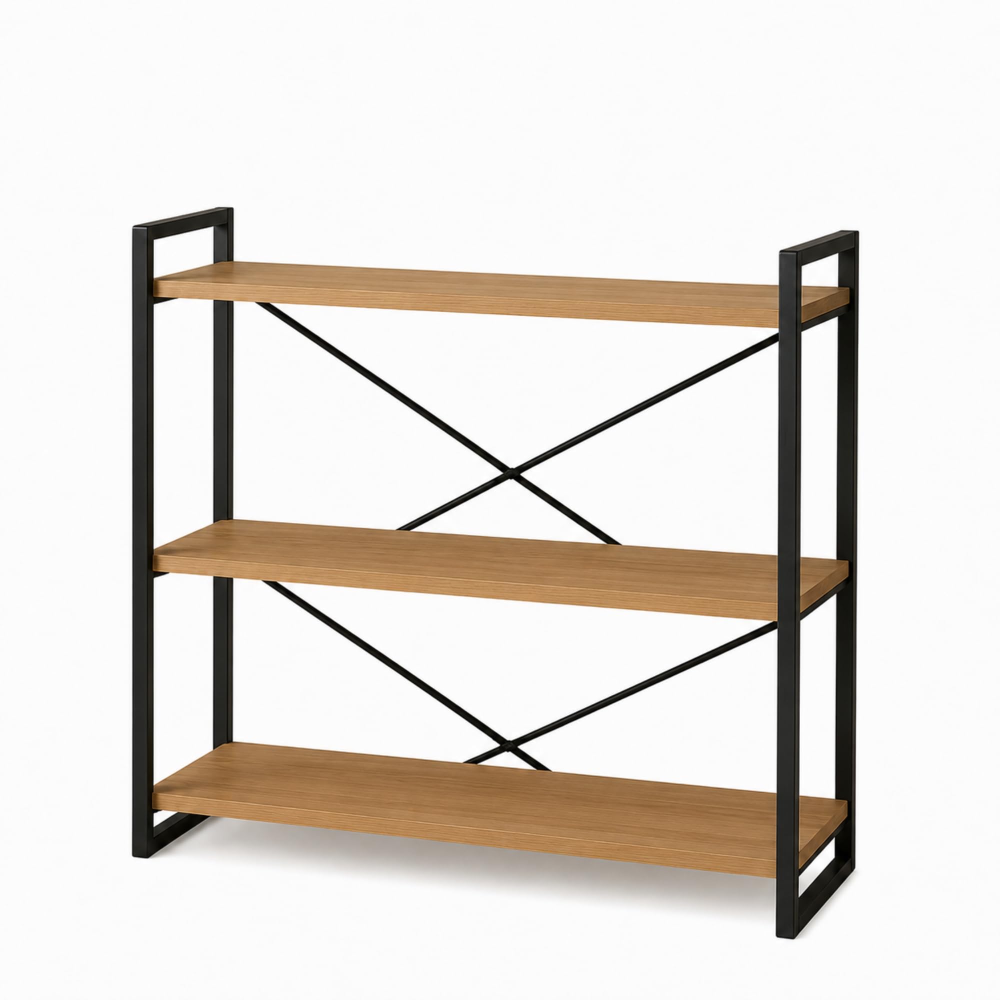 MAKA Scaffale con Struttura in Metallo Soggiorno, Libreria Bassa con 3 Ripiani in Legno, Scaffalatura Bassa Moderna per Bagno, Cucina, Camera da Letto, Facile da Montare, 80x33x66 cm (3 Ripiani)