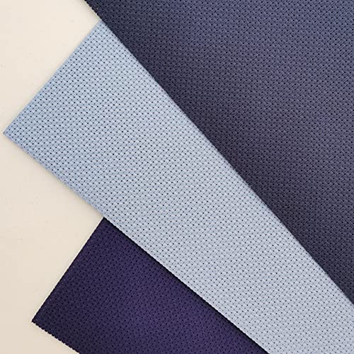 Image of KCS 3 pc of 12 inch x 18 inch 14CT Counted Cotton Aida Cloth Cross Stitch Fabric (Light Blue+Royal Blue+Navy Blue)