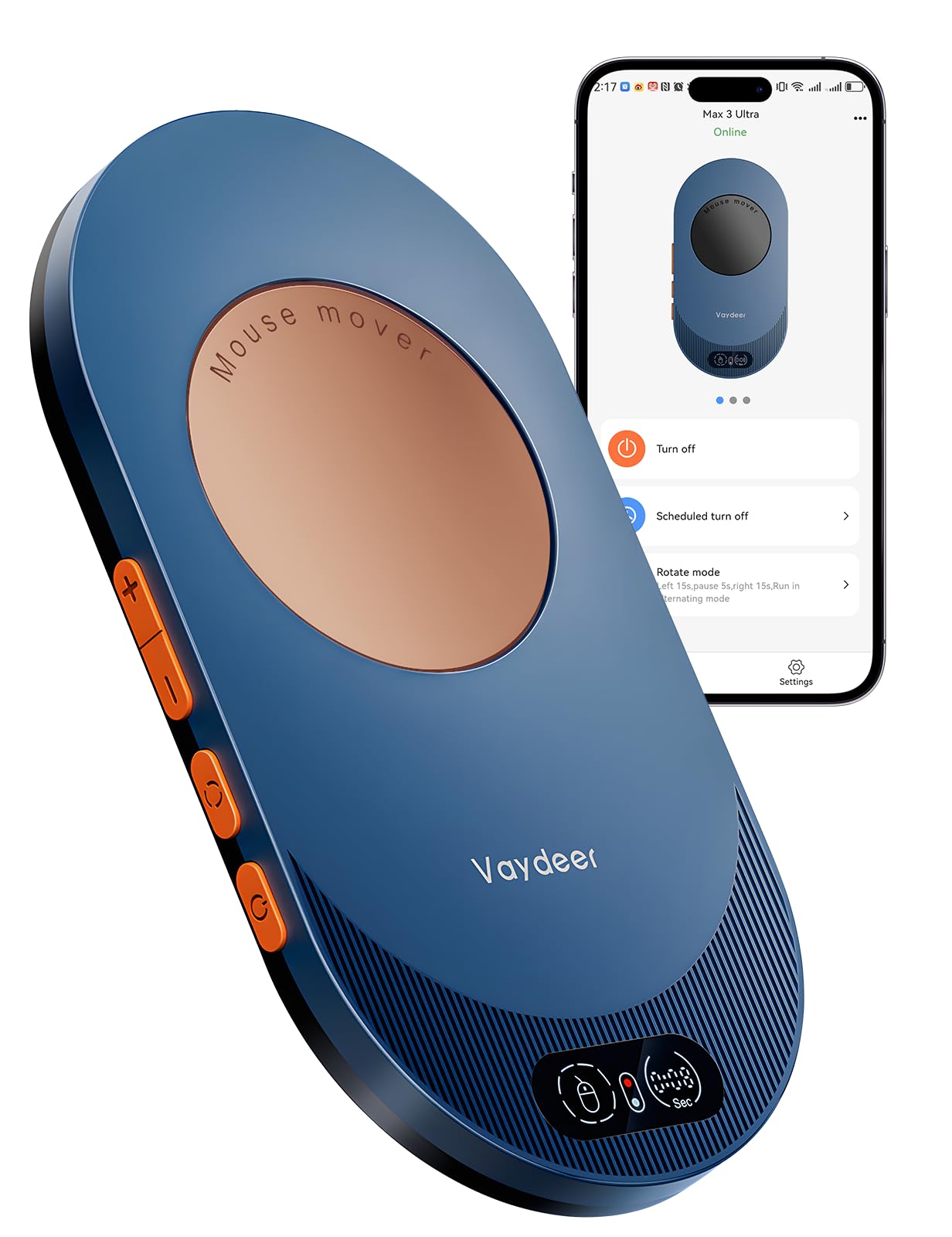 Vaydeer Air 3 Ultra Mouse Mover mit APP, Ultra Slim Mouse Jiggler mit Timer-Funktion, nicht erkennbar & geräuschlos, simuliert realistische Mausbewegung, treiberfrei, hält PC aktiv (Orange)
