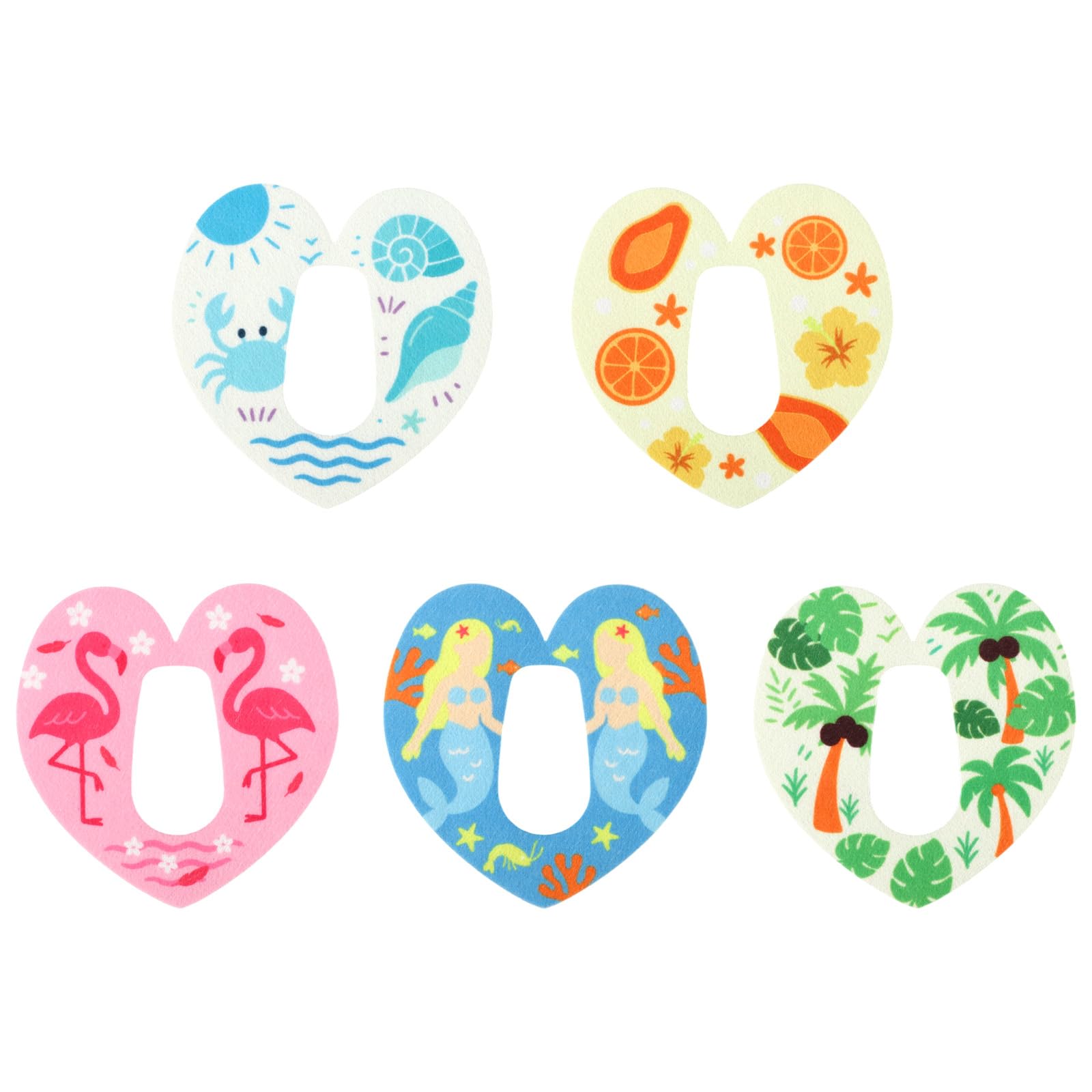 Lyreh 30pcs Adhesive Patches for Dexcom G6, Waterproof CGM Overlay Patches with Hole Sensor Covers Overpatches Heart Summer Design Sugar Monitor Tape Stickers for Dexcom Accessories (5 Styles)