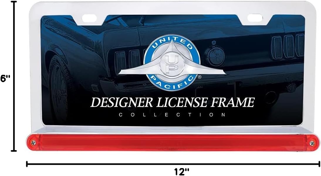 United Pacific 36497 Chrome License Frame with 24 LED 12 Inch Glow Light Bar - Red LED/Red Lens