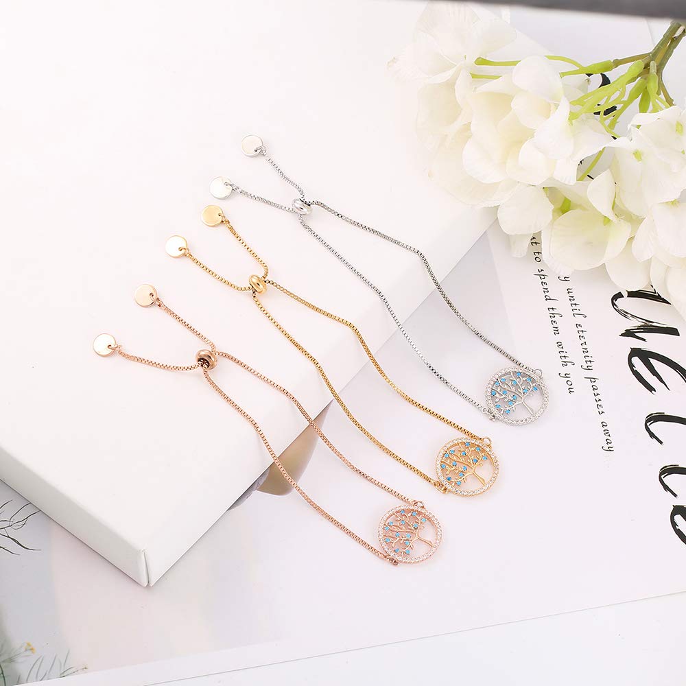 Bracciale albero della vita per donna, cinturino regolabile da polso in catena di rame placcato in oro rosa e argento con zirconi cubici brillanti, regalo per amici, mamma