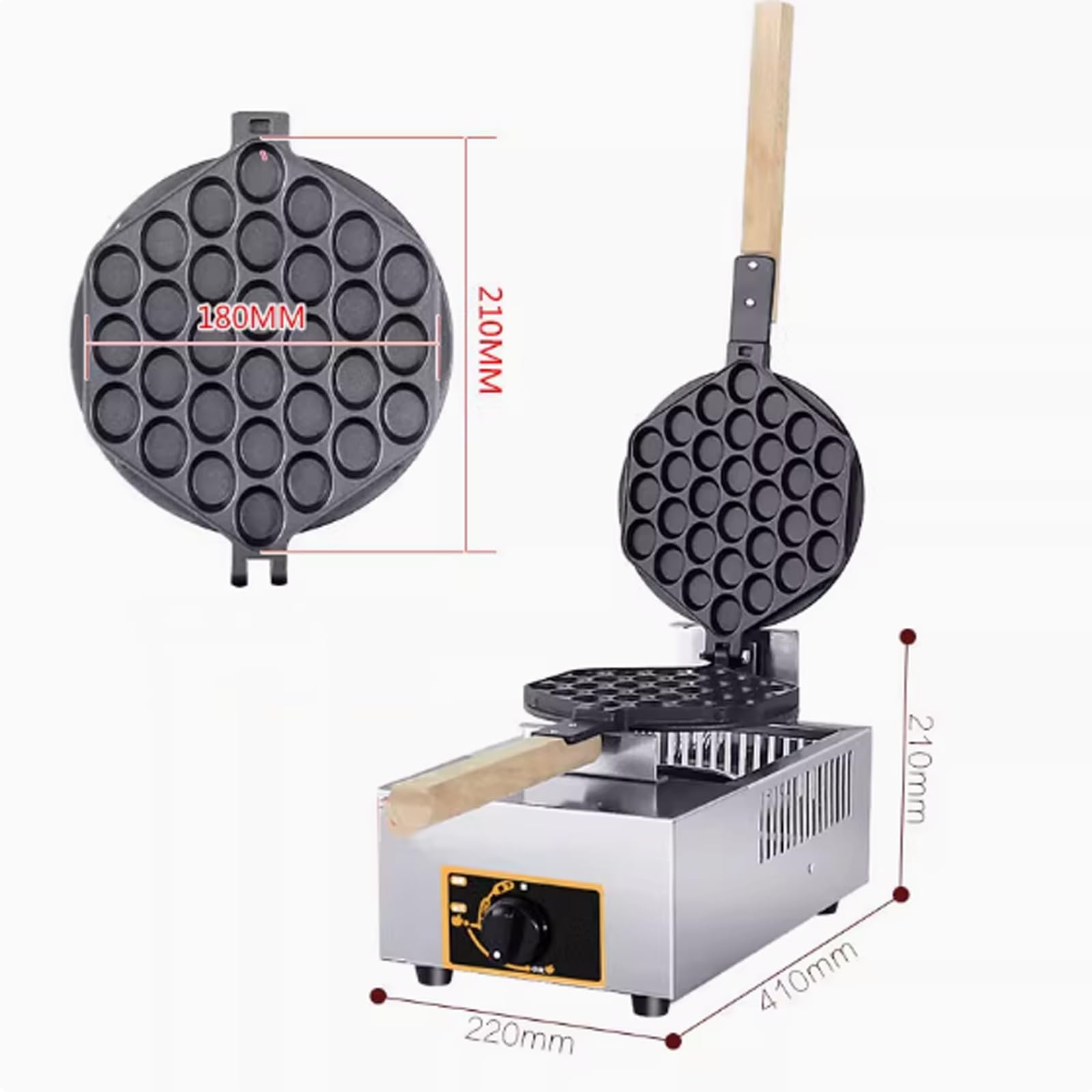 Máquina para hacer conos de gofre, calentamiento rápido de doble cara, revestimiento antiadherente, mango de madera resistente al calor, uso comercial