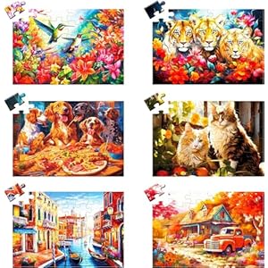 6 verpakkingen 36 grote puzzelstukjes voor senioren, 36-delige puzzels voor oudere volwassenen, Alzheimer-puzzels, geheugen-cognitiespellen voor oudere senioren met 6 opbergzakken