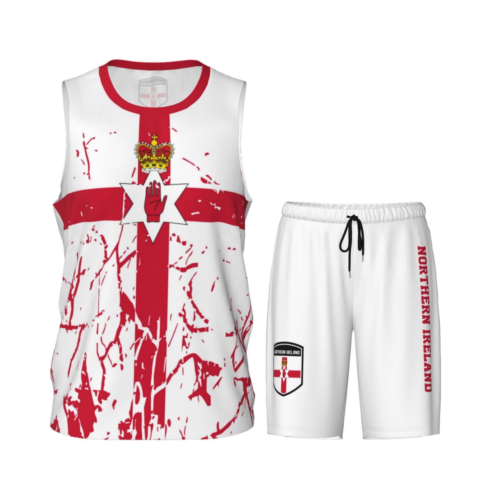 Northern Ireland Flag Grain (1) Basketball Jersey Uniform Suit for Men Women Adults Training Athletic Set