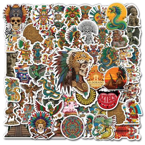 VICATA 50 Pcs Aztec Vinyl Sticker Waterproof Ancient Mexican Civilization Stickers Culture History Decals Water Bottle Laptop Phone Skateboard Notebook Christmas Birthday Gifts for Women Men Friends