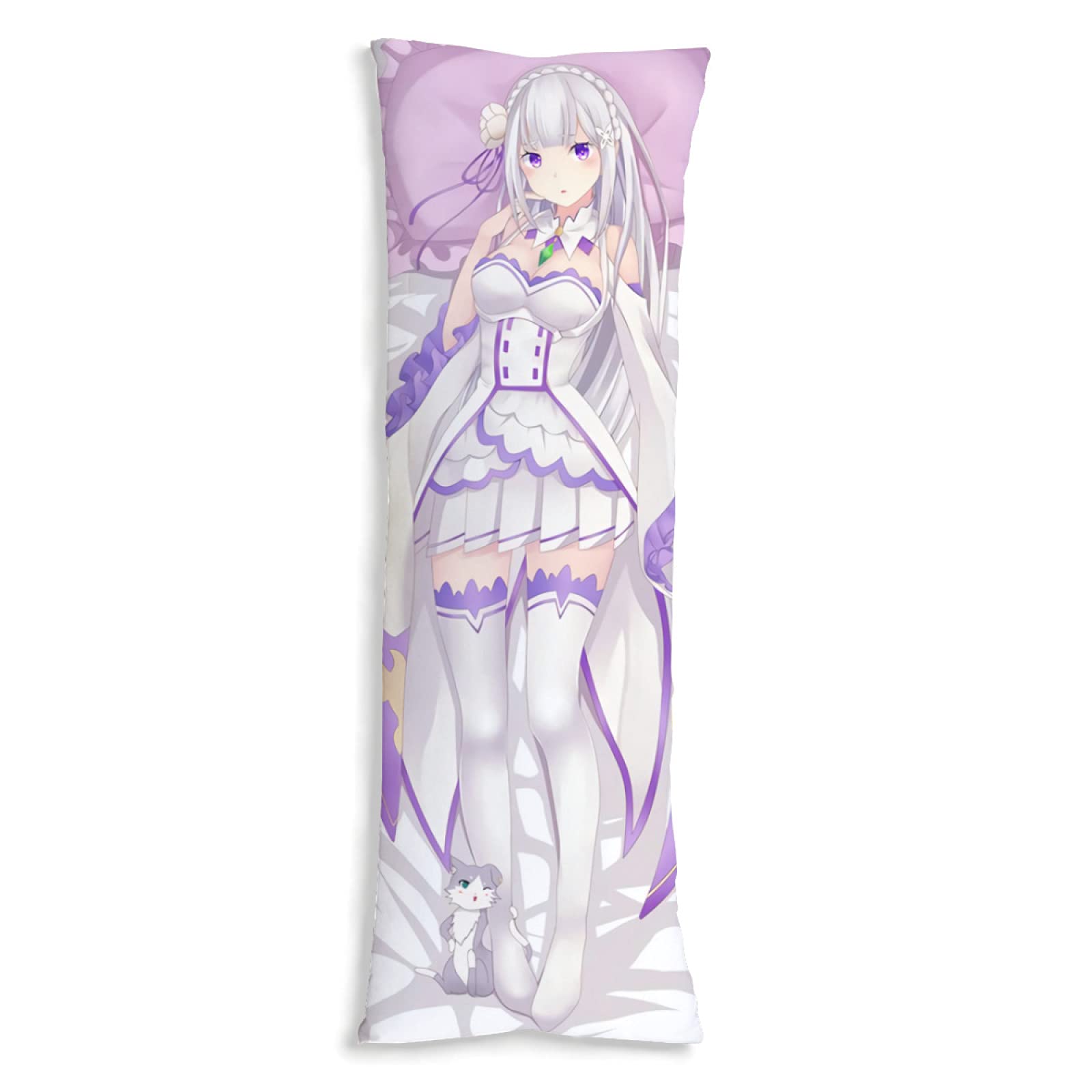 Re Zero Emilia Anime Girl Pillow Case Pillow Cover Anime Pillow Cover with Zipper 20in x 54in Peach Skin