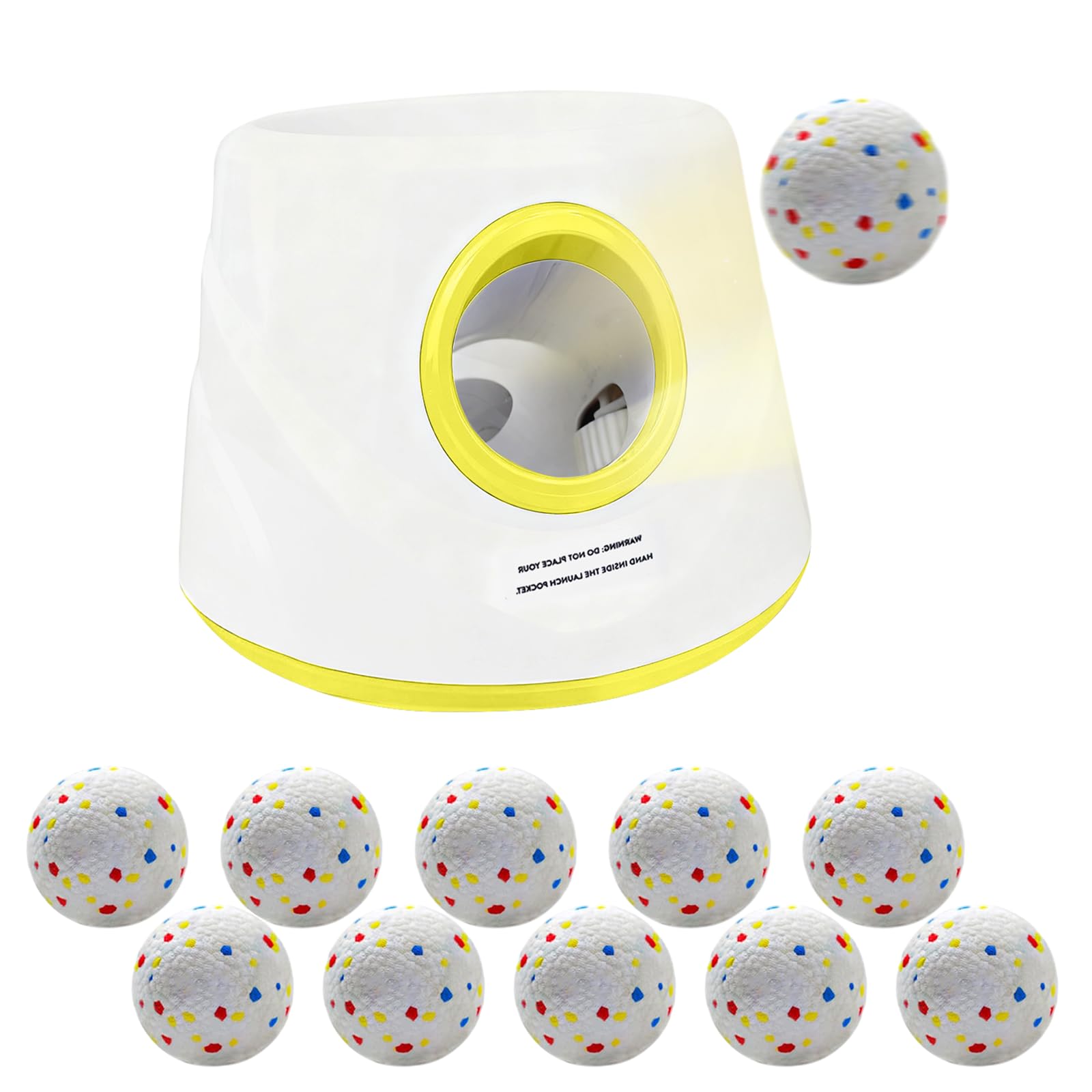 RoseYouth Automatic Dog Ball Launcher for Small/Medium Dogs - Small Silent Design, 3 Distance Settings (20ft/33ft/46ft), Rechargeable, 10 Durable 2.3" Balls Included (Dog Ball Launcher-Yellow)