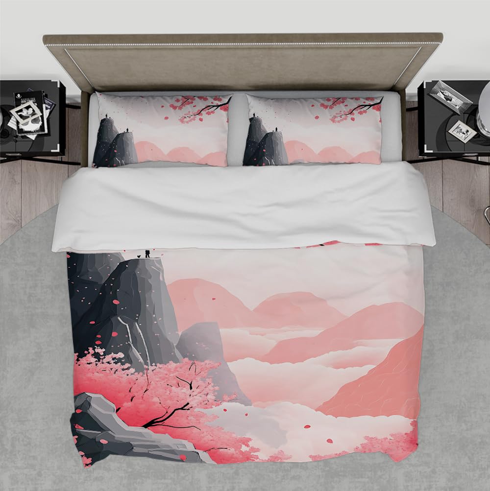 Housse de couette 200x220cm microfibre sans repassage fleurs roses