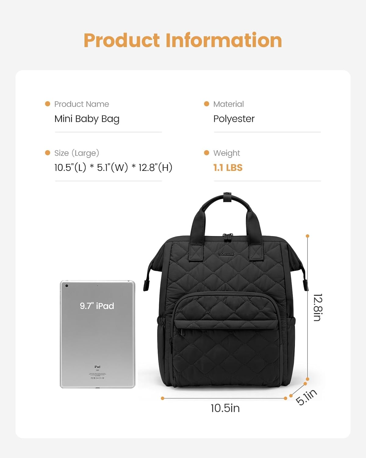 LOVEVOOK Small Diaper Bag Backpack, Mini Baby Bag for Girl Boy with Changing Pad, Diaper Backpack for Mom Dad with Stroller Buckles, Black - Image 9