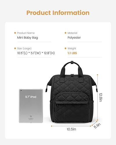 Miniatura 9 de LOVEVOOK Mochila pequeña para pañales, mini bolsa de bebé para niña y niño con cambiador, mochila para pañales para mamá papá con hebillas para