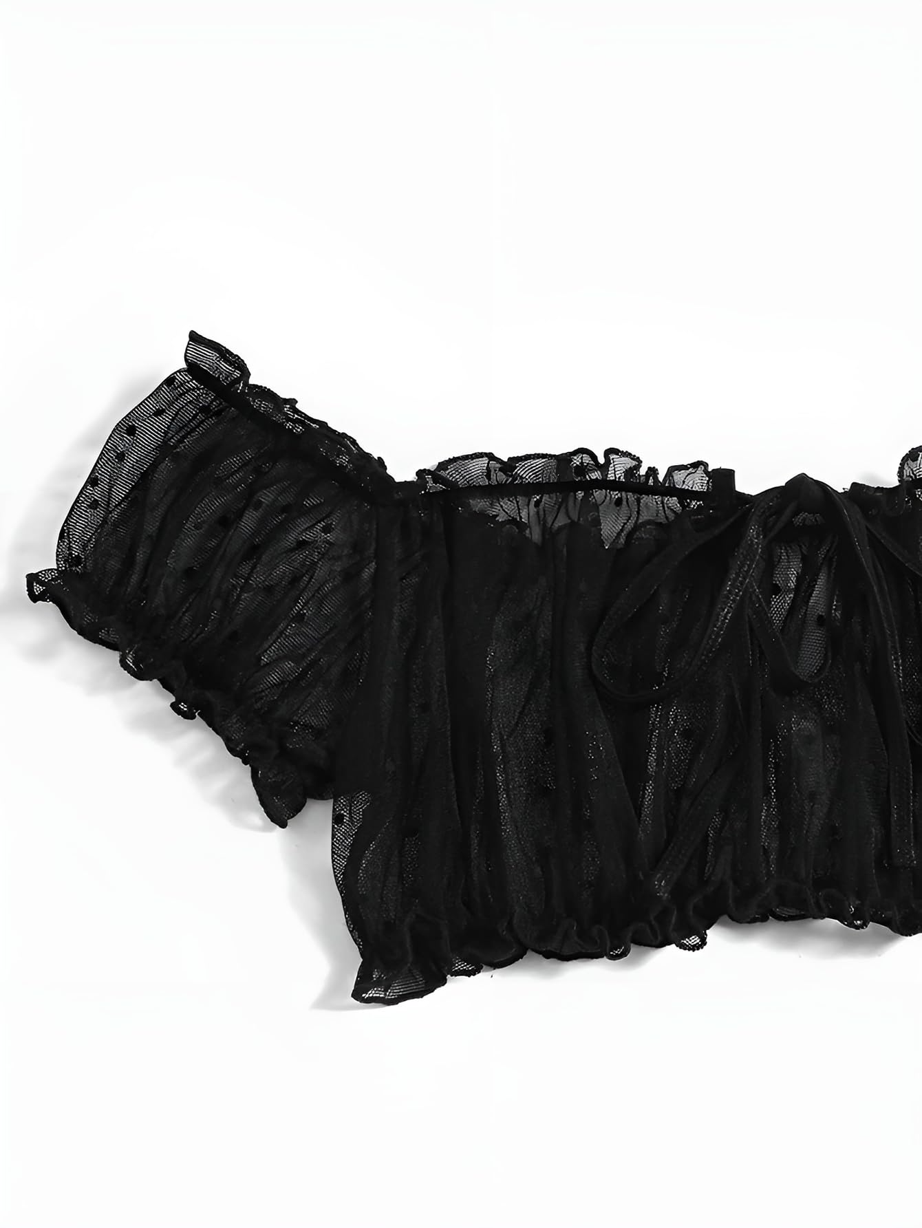 Lilosy Sexy Stretch Ruffle Tie Sheer Mesh Lingerie Set Outfits