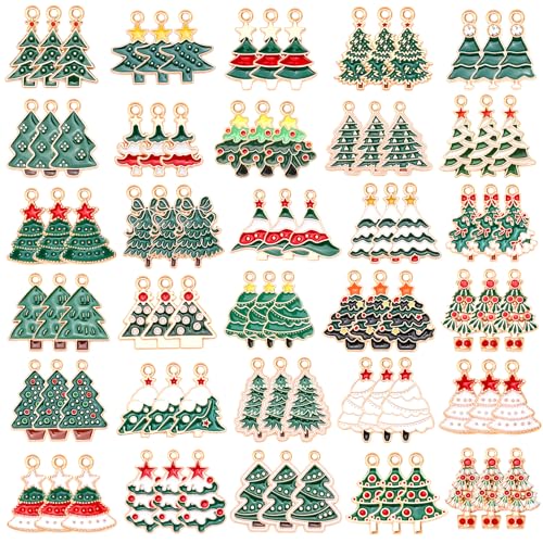 SANNIX 90 Pcs Christmas Charms for Jewelry Making Christmas Tree Charms Holiday Xmas Enamel Pendants for Bracelets Necklaces Earrings Making and Crafting