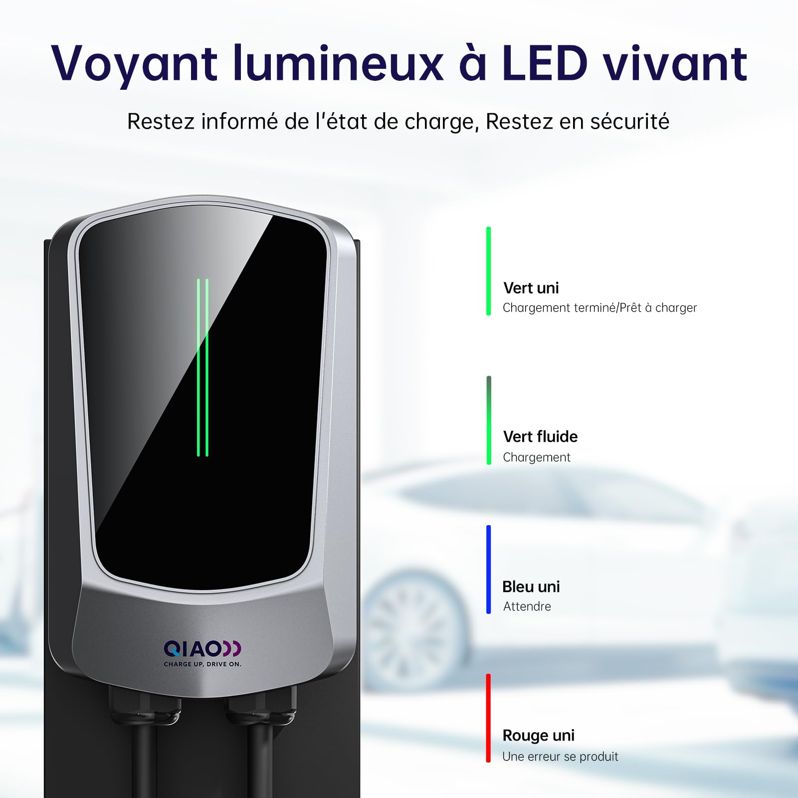 QIAO 11kW EV Charger Type 2 Wallbox with 5M Charging Cable, Max. 3-Phase 16A Wall Mount Electric Vehicle Charging Station with LED Display, IEC 62196-2 Home EV Wall Charger with EV Cable Tidy Holder