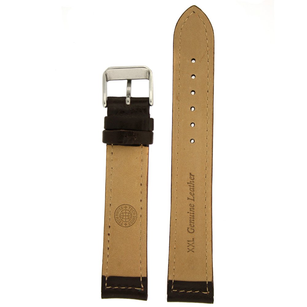 Tech Swiss Extra Long Watch Band Leather Dark Brown Padded 18 millimeters