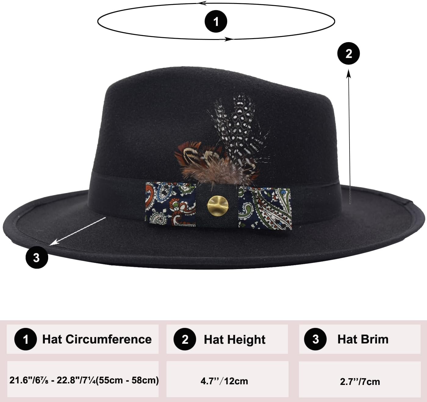 Classic Fedora Hats for Men Women Wide Brim Felt Hat Panama Dress Fedora Hat - Image 3