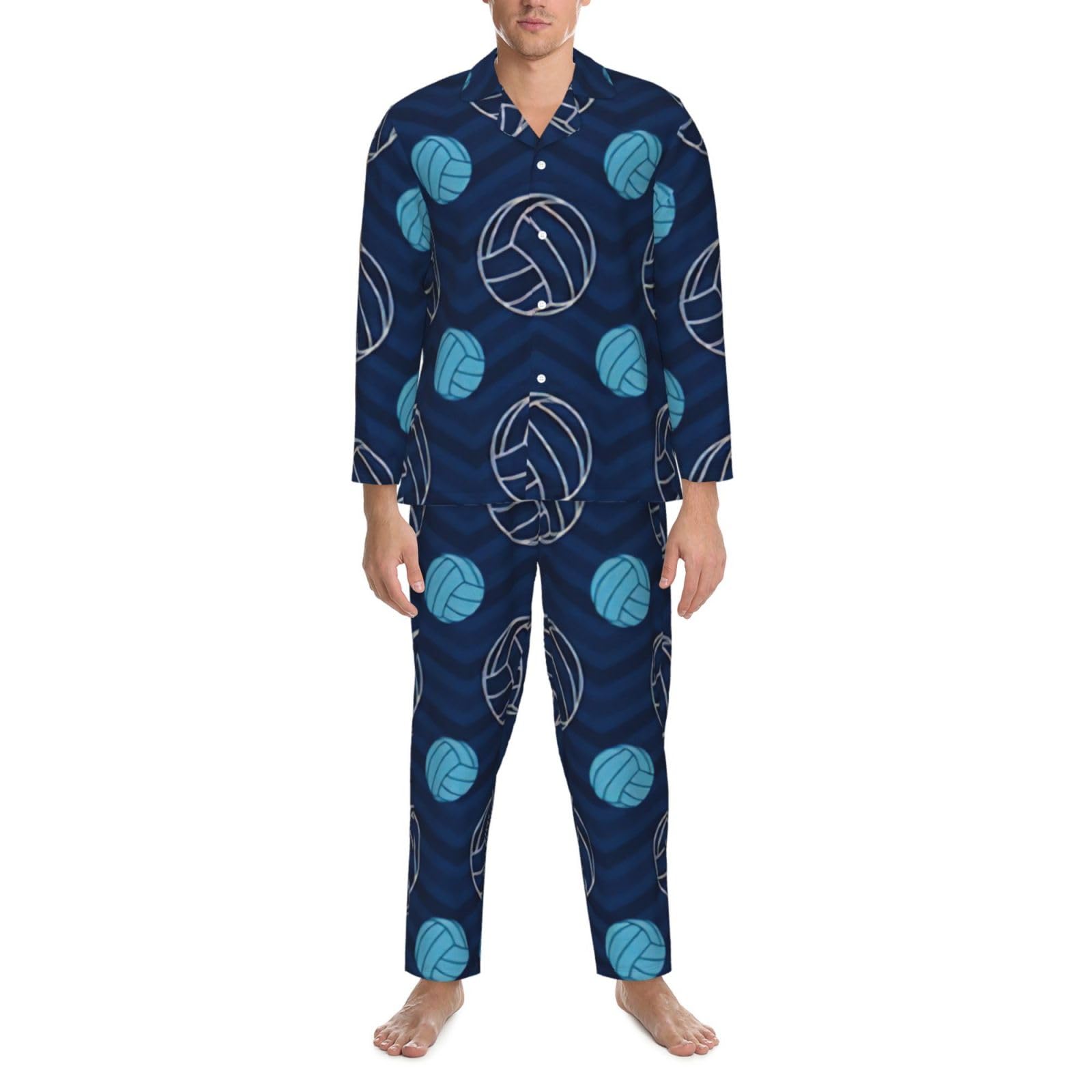 Blu Pallavolo Stampa Uomini Manica Lunga Pigiama Set Due Pezzi Lounge Pantaloni Per Inverno Autunno Primavera Estate