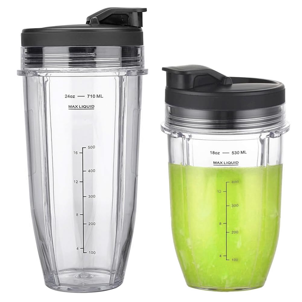 18oz/ 24oz Tazza di Ricambio Compatibile con Ninja Frullatore BN750EU BN495EU BN800EU TB301EU TB401EU CB100EU CB350EU, con 2 Coperchio Pieghevole, Parti di Ricambio Accessorio per Frullatore