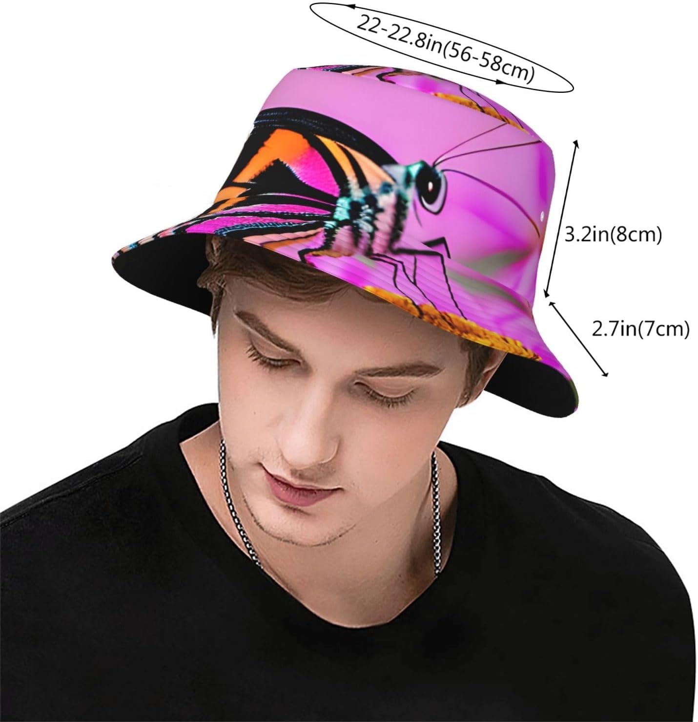 Floral with Butterfly Print Sun Hat Outdoor Fisherman Cap Summer Bucket Hat Beach for Men Women Black