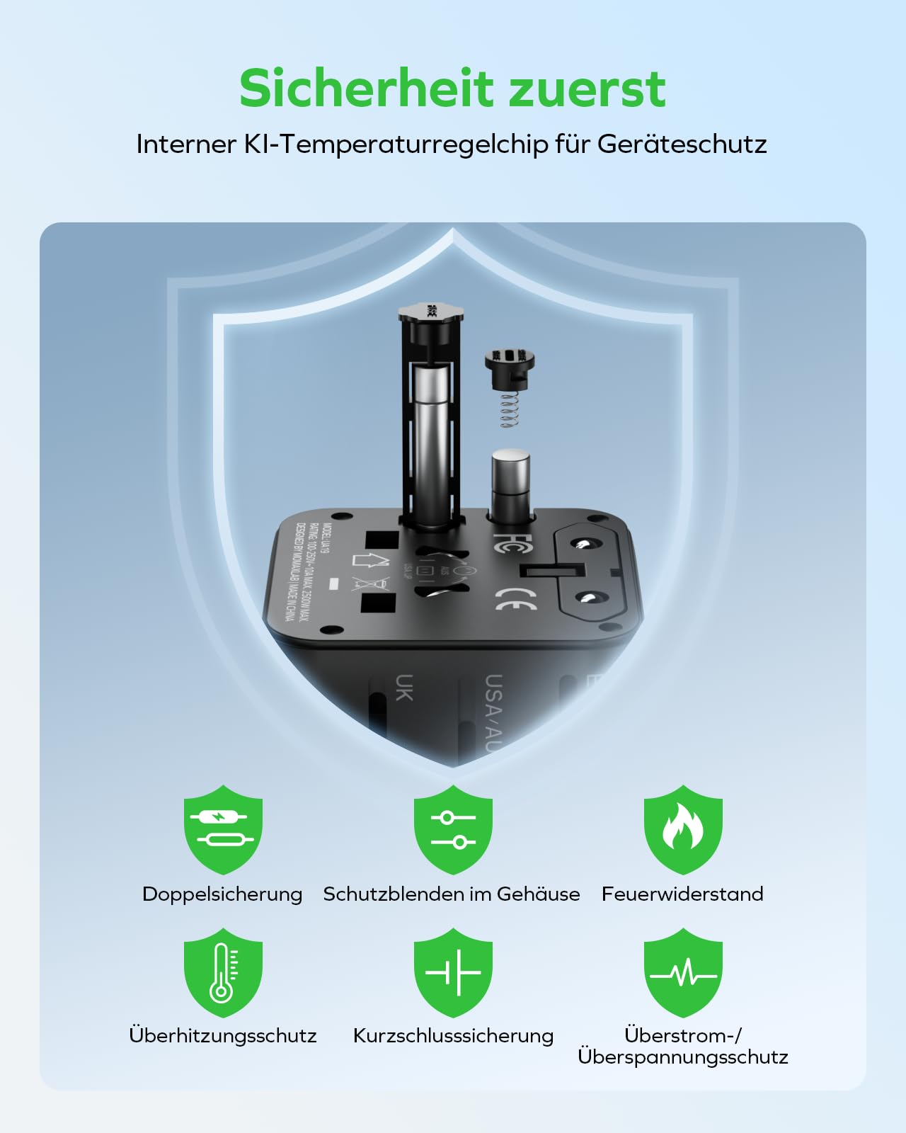 MOMAX Klein Reiseadapter Weltweit, 2 AC Travel Adapter Worldwide, 2-in-1 Universal Adapter für EU UK USA Japan (Ohne USB-Anschluss)