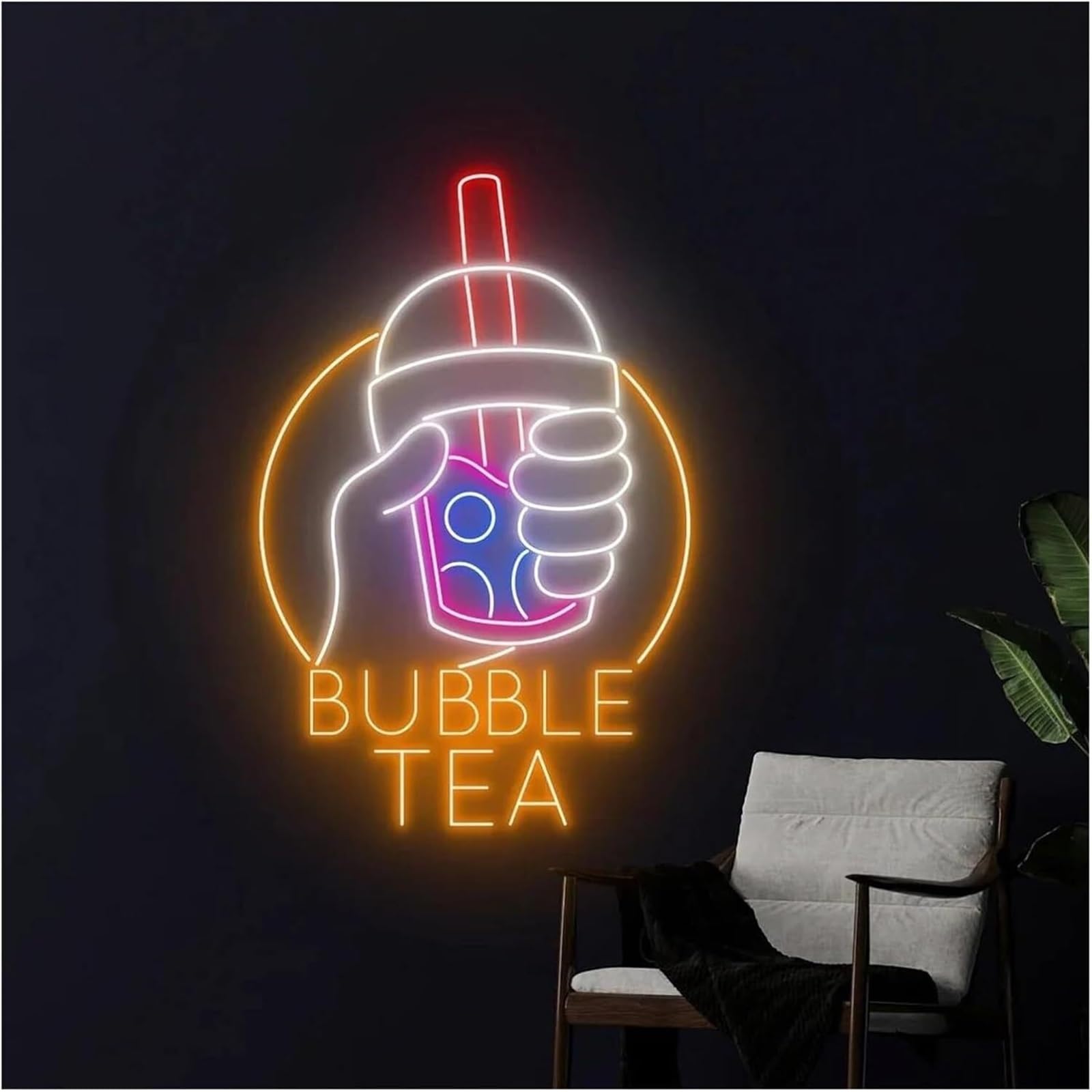 Insegna al neon Bubble Tea per negozio di bevande tè latte, decorazione da parete, bar, 63,5 cm