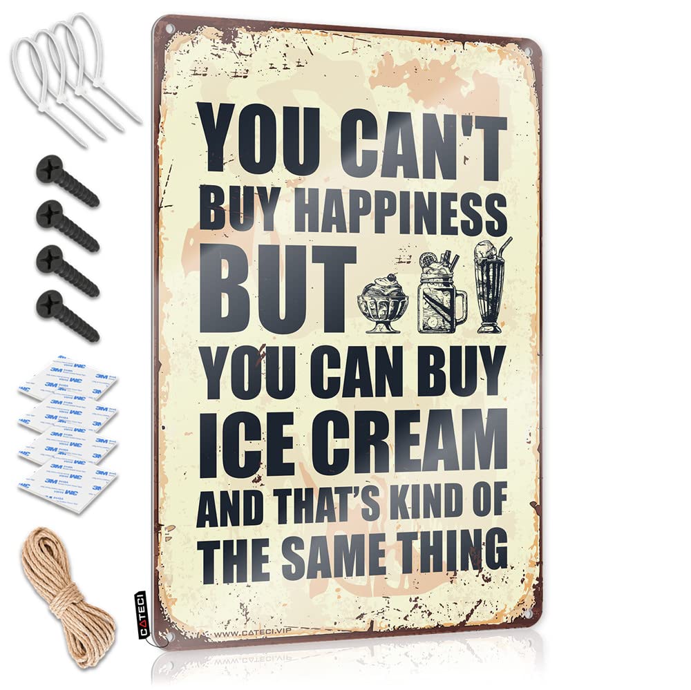 Ztbbdnqha Men's One Color Metal Tin Signs Funny You Can't Buy Happiness But Can Ice Cream Sign Bro Cave Sign Funny Decor For Bar(30X40cm)