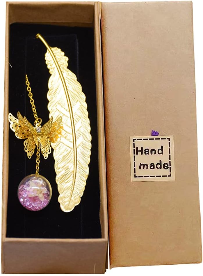 Konrisa Metal Bookmarks for Women Men Feather Bookmark Reader Gift Classical Book Marks with Beautiful Flower 3D Butterfly Pendants Bookmarks for Children Student Teacher