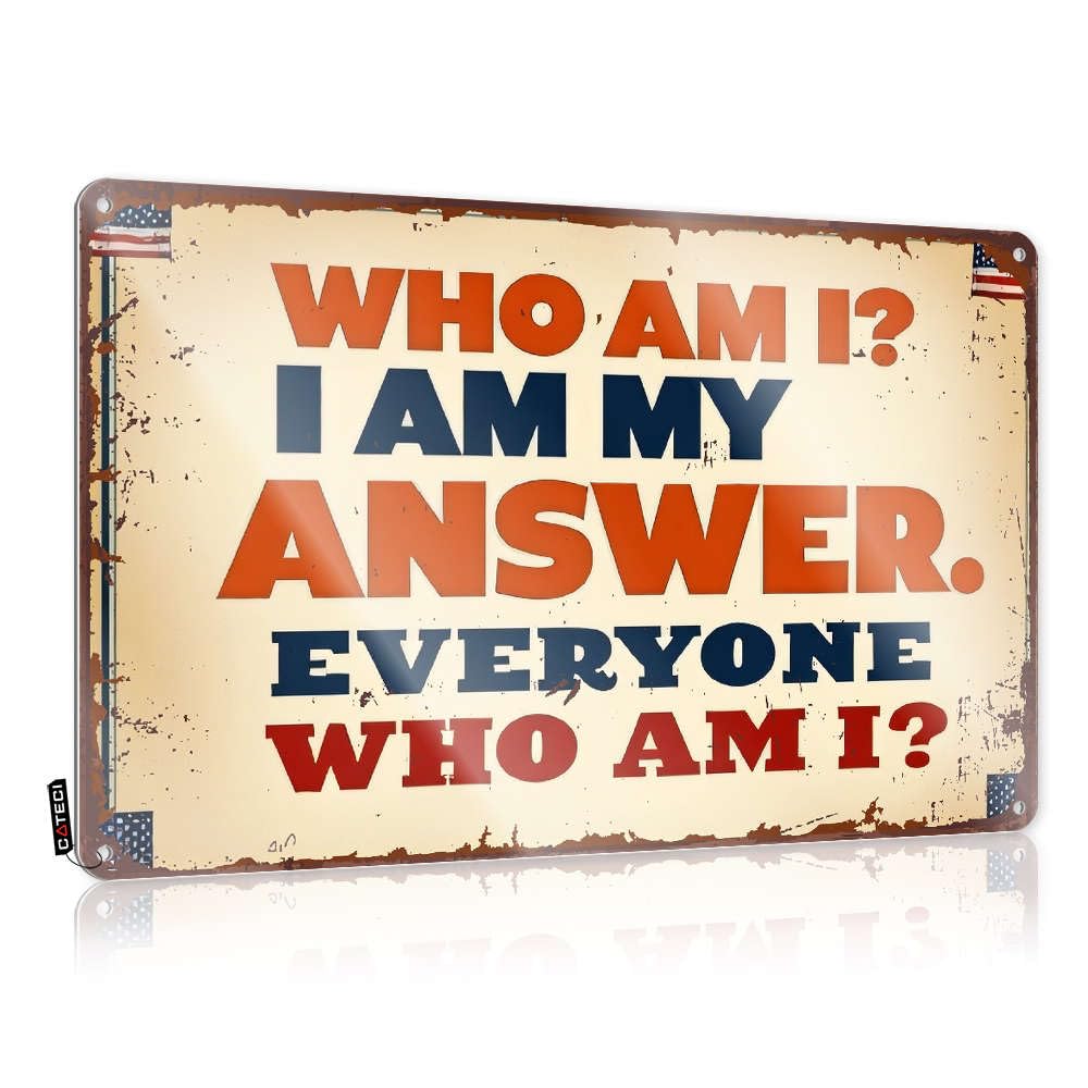 Funny Desk Signs Who Am I? I Am My Answer. Tin Sign Decaor Sign Outdoor Bar Decor(30X40CM)