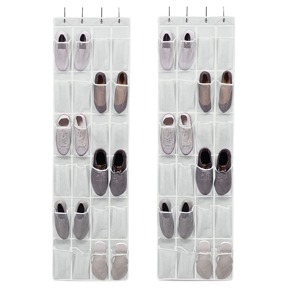 GORILLA GRIP Over the Door Shoe Organizer, 2 Pack, 24 Breathable Mesh Pockets, Space Saving Hanging Storage Holder, Closet Rack Hanger Holds Up to 40 lbs, Hangs on Closets, Shoes, Accessories, White